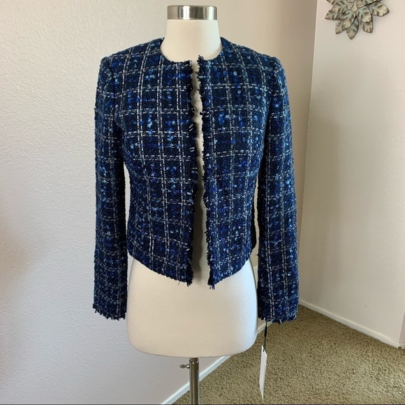 Calvin Klein NWT Tweed Open Blazer Blue Size 4P - Picture 3 of 15